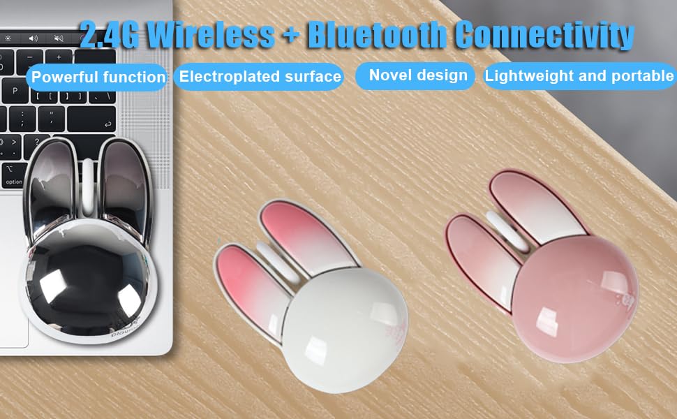 Wireless Mouse, Pink, Bluetooth & 2.4G Dual-modes, Unisex, 1200DPI, Quiet Click, Smooth Texture, 10m Range, Compatible with Windows, Mac OS, Chromebooks, iPad, Laptops - color: Pink&White
