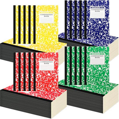 Fainne 100 Pack A5 Composition Notebooks Bulk College Ruled Composition Notebooks Marble Covers Notebook for Student Classroom Office Supplies 30 Sheet/60 Page(Classic Color) - color: Classic Color
