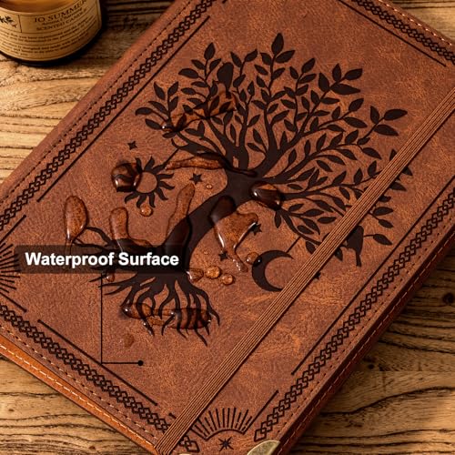 Ovesmusl PU Leather A5 Binder 6 Ring Refillable Journal 100 GSM 240 Pages Refill Paper Include A5 Planner Binder Loose Leaf Binder Notebook 5.7”x8.3”, Brown Tree - color: Brown Tree