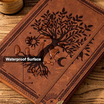 Ovesmusl PU Leather A5 Binder 6 Ring Refillable Journal 100 GSM 240 Pages Refill Paper Include A5 Planner Binder Loose Leaf Binder Notebook 5.7”x8.3”, Brown Tree - color: Brown Tree