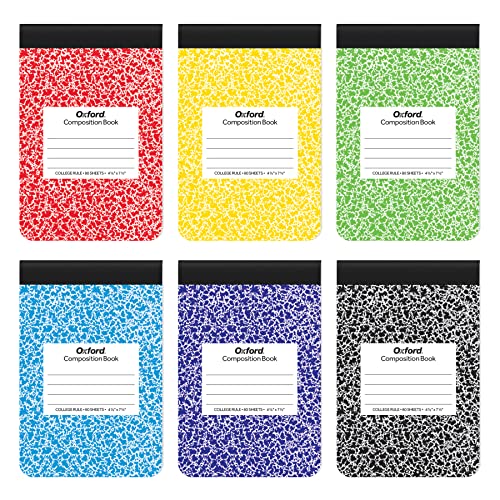 Oxford Jr. Composition Notebooks, Notebooks for School, School Supplies, Half Size, Kids Journal, 7-1/2 x 4-7/8 Inches, College Ruled Paper, 80 Sheets, Primary Marble Covers, 6 Pack (63774) - size: (Pack of 6)