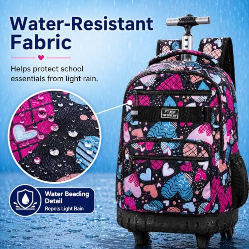 gxtvo Rolling Backpack for Girls, Adults Wheeled Bookbag with Lunch Box for Women, Kids Water Resistant Roller School Bag for College Teens Travel - Love Heart - color: Love Heart