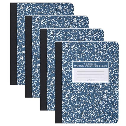 ROARING SPRING Hard Cover Composition Notebook, 4 Pack, Blue Marble Comp Book, 9.75″ x 7.5″, Unruled Blank Paper, 100 Sheets (200 Pages), Made in USA - size: 9.75" x 7.5", style: 4 Pack - Unruled - 100 Sheets - Blue Marble