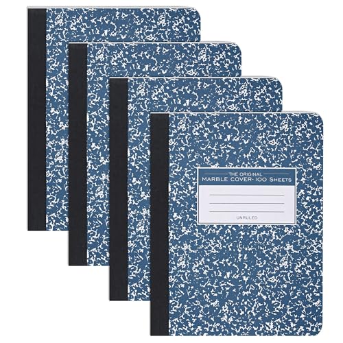 ROARING SPRING Hard Cover Composition Notebook, 4 Pack, Blue Marble Comp Book, 9.75″ x 7.5″, Unruled Blank Paper, 100 Sheets (200 Pages), Made in USA - size: 9.75" x 7.5", style: 4 Pack - Unruled - 100 Sheets - Blue Marble