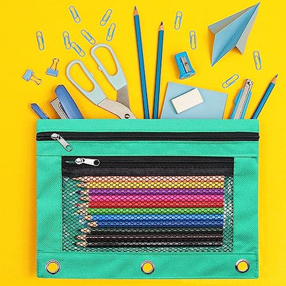 Pencil Pouch for 3 Ring Binders Zippered Pencil Case Canvas Pencil Bag with 2 Compartments (Set of 2, Pastel Green) - color: Patel Green
