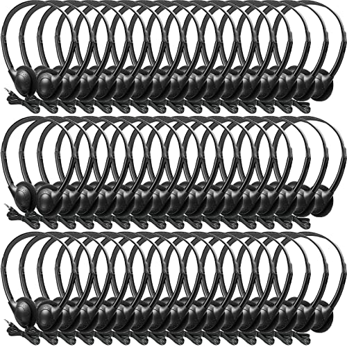 Frienda 48 Pack Classroom Headphones Bulk, Wired School Headsets for Students, Stereo Headphones with 3.5 mm Plug for Classroom, Online Learning, Library(Classic,Black) - color: Black, style: Classic