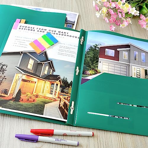 Youngever 6 Pack Heavy Duty Plastic Two Pocket Folders with 3 Prongs, Metal Prongs Fastener, Heavy Duty Plastic 2 Pocket Folder (Green) - color: Green