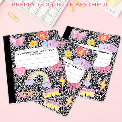 6 Pack Marble Composition Notebook Wide Ruled Preppy Composition Notebooks,Back to School Coquette Aesthetic Notebooks Perfect-bound 80 Pages (40 Sheets) 9.75x7.5 Inches - color: Rainbow