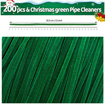 Iooleem 200pcs Christmas Green Pipe Cleaners, Chenille Stems, Pipe Cleaners for Crafts, Pipe Cleaner Crafts, Art and Craft Supplies. - color: Christmas Green, size: Small Pack