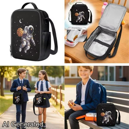 Basketball Astronaut Backpack for Boys Girls Backpack with Lunch Box Water Bottle Holder and Soft Pencil Case Kids 4PCS Set Bookbag with Front Pocket for School 17 inch Sturdy School Bag - color: Basketball Astronaut