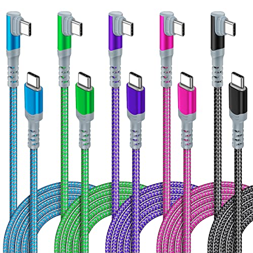 5-Pack USB C to USB C Cable 10FT Right Angle USB C Extra Long 60W/3A Type C to Type C Fast Charging Cable Cord Compatible with Samsung S22 Ultra, Google Pixel 7, iPad Pro 12.9 Air Mini MacBook Air - color: Blue-Green-Purple-Rose-Black