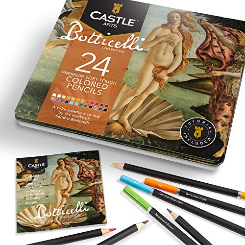Castle Arts Themed 24 Coloured Pencil Set in Tin Box, Perfect ‘Botticelli’ Inspired Colours. Featuring Quality, Smooth Coloured Cores, Superior Blending & Layering Performance for Great Results - color: Botticelli
