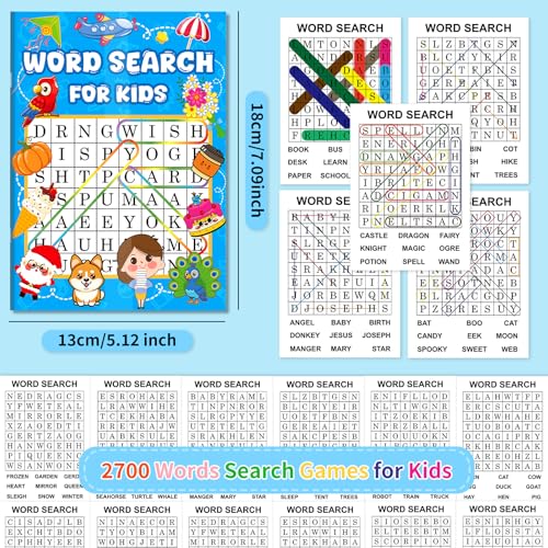 Elfew 20 Pack Bulk Small Word Search Puzzle Books for Kids Ages 4-8 8-10 | Over 2500+ Words, Answer Keys Included, Educational Vocabulary Activity Workbooks, Travel Screen Free Learning Games - style: 20 Word Search Book
