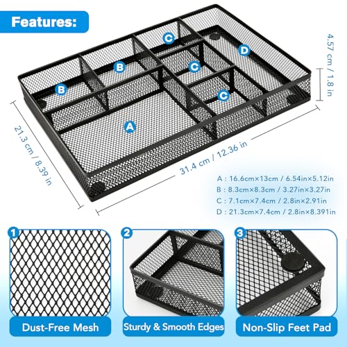 shenee Desk Drawer Organizer Tray,Drawer Organizer for Office and Home,Desk Organizer with Drawers,7 Compartments,Non-Slip Desk Organizers (Black, 12.3" L x 8.3" W x 1.8" H) - size: 12.3" L x 8.4" W x 1.8"H