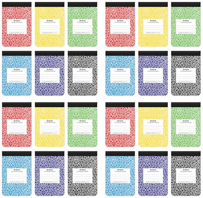 Oxford Jr. Composition Notebooks, Notebooks for School, School Supplies, Half Size, Kids Journal, 7-1/2 x 4-7/8 Inches, College Ruled Paper, 80 Sheets, Primary Marble Covers, (63774) (Pack of 24) - size: (Pack of 24)