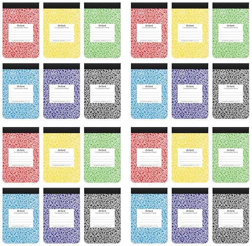 Oxford Jr. Composition Notebooks, Notebooks for School, School Supplies, Half Size, Kids Journal, 7-1/2 x 4-7/8 Inches, College Ruled Paper, 80 Sheets, Primary Marble Covers, (63774) (Pack of 24) - size: (Pack of 24)