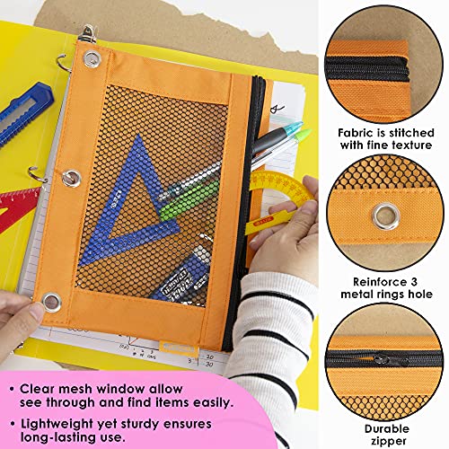 BAZIC PRODUCTS Retro Pastel 3-Ring Pencil Pouch with Mesh Window, 2-Pack | clear mesh window and a zipper closure for pens; pencils - color: Pastel Grey, size: 2-Pack