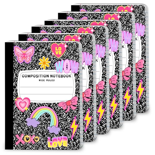 6 Pack Marble Composition Notebook Wide Ruled Preppy Composition Notebooks,Back to School Coquette Aesthetic Notebooks Perfect-bound 80 Pages (40 Sheets) 9.75x7.5 Inches - color: Rainbow