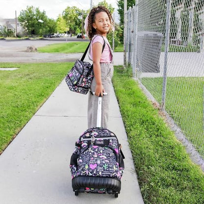 Tilami Rolling Backpack 18 inch Wheeled Backpack School College Student Travel Trip Boys and Girls - color: Ins Black