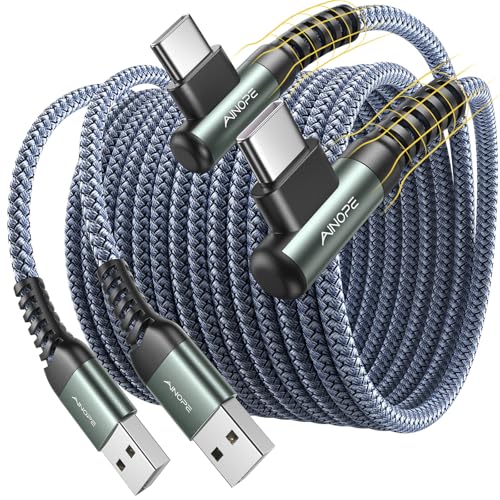 AINOPE 10 ft USB C Cable 2-Pack, 3.1A C Chargers Fast Charging 10 Foot, Resistant Nylon Braided Type C Charger Fast Charging 10ft Right Angle Charger Cord Fit for Galaxy S20 Ultra S10 S10E S9 S8 Plus - color: Grey, size: 10FT+10FT