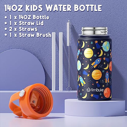 Fimibuke Kids Bento Lunch Box with 4 Compartments, Insulated lunch Bag, Stainless Steel Insulated Water Bottle, Ice Pack & Utensils Set, Birthday Gifts for Ages 3-12 Back to School Toddler Girls Boys - color: A4. Space