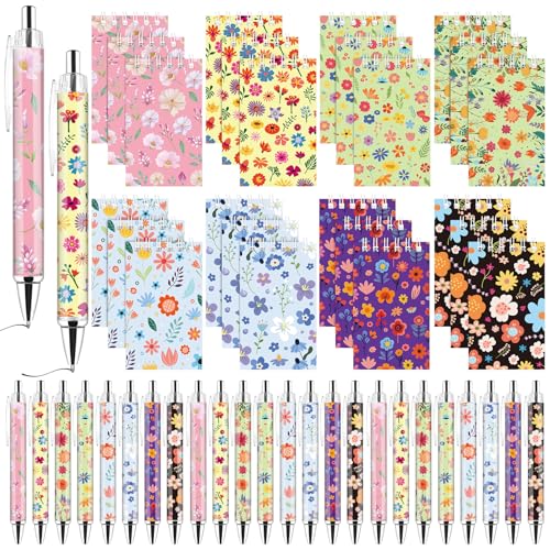 48 PCS Floral Pens Flower Ballpoint Pens Flower Notepads Set Back to School Gift Employee Gifts School Office Supplie, Wedding Favors, Floral Design, Bridal Shower Office Home Party Present Giving