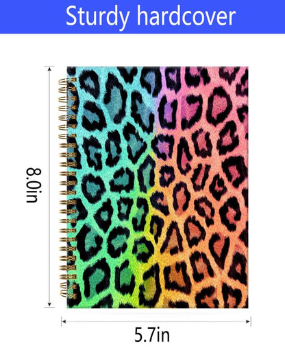 Spiral Journal Notebook,A5 Hardcover Lined Journals for Women Girl 6 x 8.3 in,120 Pages Thick Paper,Cute College Ruled Writing Notebook for Gifts Office Work School(Leopard Rainbow) - color: Leopard Rainbow