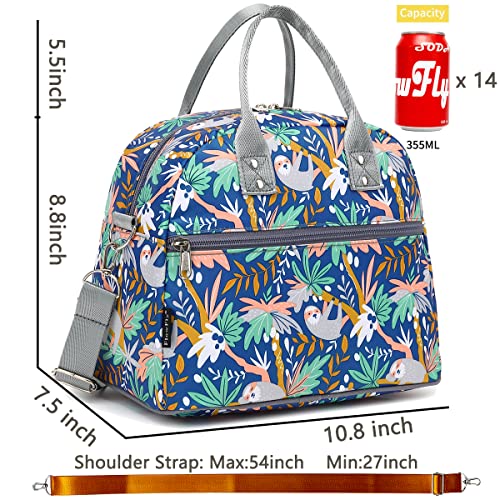 FlowFly Insulated Lunch Bag With Shoulder Strap for Women, Men, and Kids, Large and Reusable, Handle, Freezable Work and School Travel Tote and Meal Prep Organizer,Sloth - color: Sloth