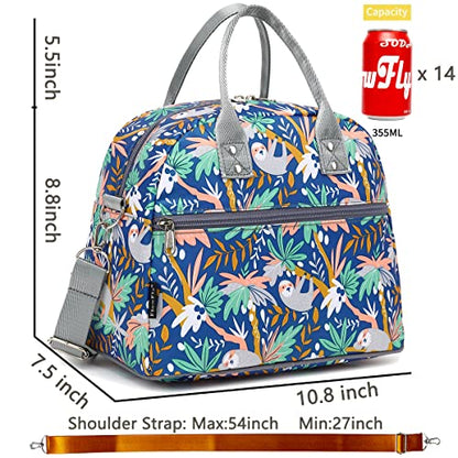 FlowFly Insulated Lunch Bag With Shoulder Strap for Women, Men, and Kids, Large and Reusable, Handle, Freezable Work and School Travel Tote and Meal Prep Organizer,Sloth - color: Sloth