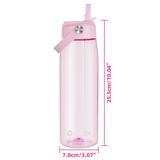 OLDLEY 32 oz Water Bottle with Straw, Leakproof Sports Water Bottle with Carry Strap, BPA-Free Large Water Bottles for Home,Travel, School, Outdoors, Gym, Tritan,Pink - color: Pink
