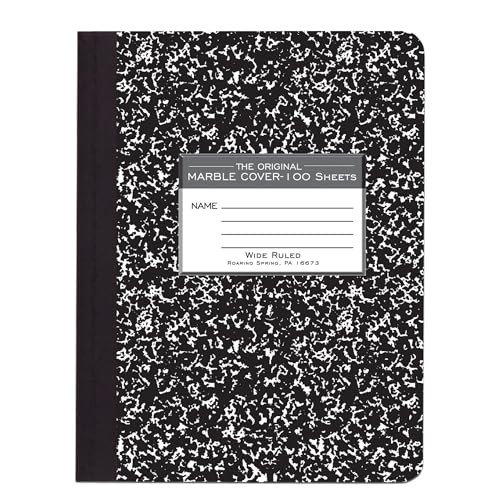 ROARING SPRING Hard Cover Composition Notebook, Black Marble Comp Book, 9.75″ x 7.5″, Wide-Ruled with Margin, 100 Sheets (200 Pages) - size: Wide-Ruled, 100 Sheets/200 Pages, style: 1 Comp Book