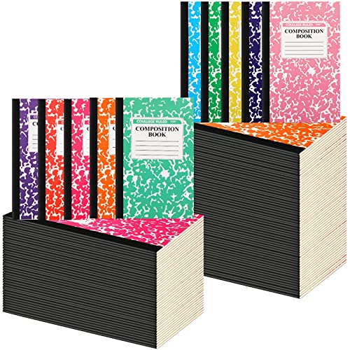 Fainne 100 Pack A5 Composition Notebooks Bulk College Ruled Composition Notebooks Marble Covers Notebook for Student Classroom Office Supplies 30 Sheet/60 Page(10 Color) - color: 10 Colors