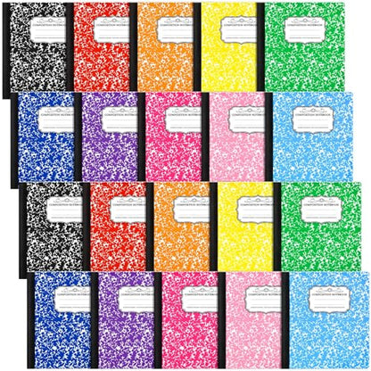 Seajan 20 Pack Composition Notebooks, Wide Ruled Paper, 7-1/2" x 9-3/4" Marble Hard Covers, 60 Sheets, Composition Notebooks Bulk for Students Back to School Adults Office Supplies(Colorful) - color: Colorful