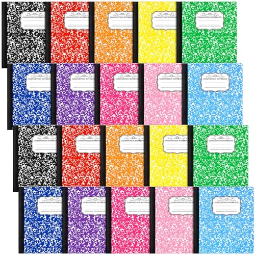 Seajan 20 Pack Composition Notebooks, Wide Ruled Paper, 7-1/2" x 9-3/4" Marble Hard Covers, 60 Sheets, Composition Notebooks Bulk for Students Back to School Adults Office Supplies(Colorful) - color: Colorful