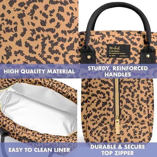 Fit & Fresh Bloomington Lunch Bag for Women - Insulated Large Lunch Box for Work with Containers, Leak-Resistant, Stain-Resistant, Zipper Closure, Cheetah - color: Tan Cheetah