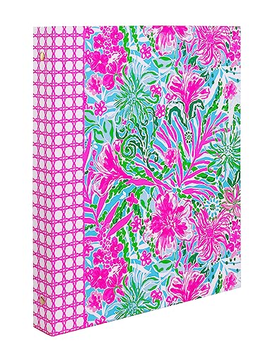 Lilly Pulitzer 디바이더가 있는 1.9cm(0.75인치) 바인더, 리프 잇 와일드 | 귀여운 핑크, 포켓 및 3개의 탭 칸막이가 있는 3링 종이 홀더, 사무실용 금속 링 바인더가 있는 얇은 미적 바인더 - color: Leaf It Wild