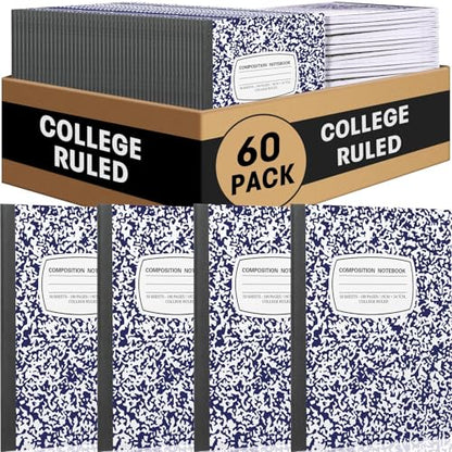 Fainne 60 Pack B5 Composition Notebooks Bulk 7.5 x 9.75'' College Ruled Composition Notebooks 50 Sheets (100 pages) Marble Covers Notebook for School Classroom Office Supplies (Blue) - color: Blue