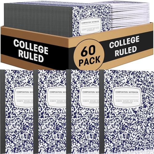 Fainne 60 Pack B5 Composition Notebooks Bulk 7.5 x 9.75'' College Ruled Composition Notebooks 50 Sheets (100 pages) Marble Covers Notebook for School Classroom Office Supplies (Blue) - color: Blue