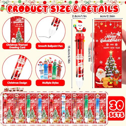 30 Sets Christmas Multicolor Pens 10-in-1 Fun Retractable Cartoon Ballpoint Pens Bulk with Greeting Card for Christmas Party Favors Stocking Stuffers Office Supplies Classroom Gifts - style: Christmas