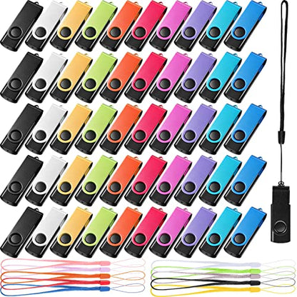 50 Pack 256MB USB 2.0 Flash Drives Bulk with Lanyards Portable USB Thumb Drives Swivel with LED Light Swivel Flash Drive for Office School Data Storage Backup