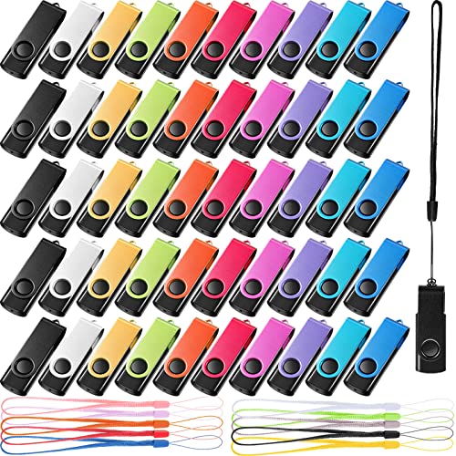 50 Pack 256MB USB 2.0 Flash Drives Bulk with Lanyards Portable USB Thumb Drives Swivel with LED Light Swivel Flash Drive for Office School Data Storage Backup