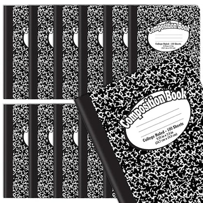 Better Office Products Composition Book Notebook - Hardcover, College Ruled (9/32-inch), 100 Sheet, One Subject, 9.75" x 7.5", Black Cover-12 Pack
