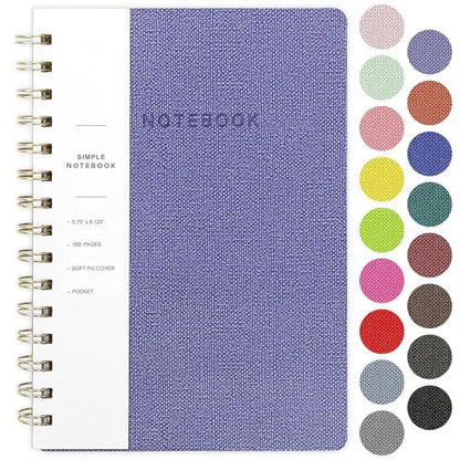 Spiral Notebook-6.10" x 8.19" College Ruled Journal with Inner Pockets and 160 Pages,PU Leather Cover Business Journal, Twin-Wire Binding Notebook Perfect for Office & Home School Supplies - color: 005-Violet-1pack, size: A5-160 pages