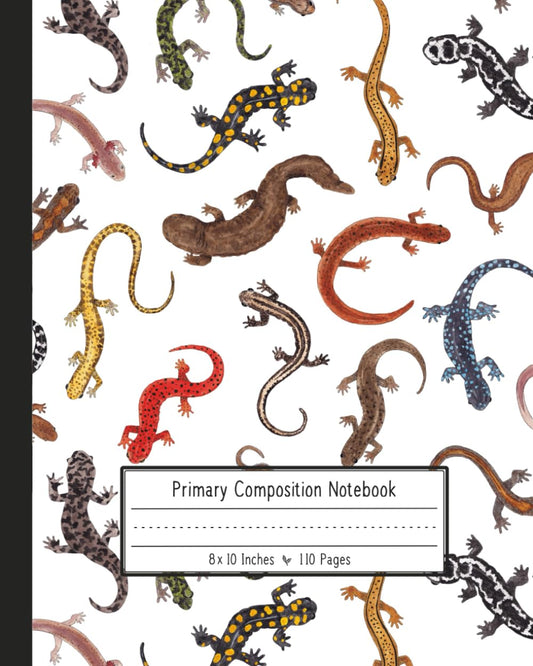 Primary Composition Notebook: For Grades K-2 with Picture Space for Drawing and Dotted Midline - Handwriting Practice Story Journal - 8x10 with Watercolor Salamanders Cover Art