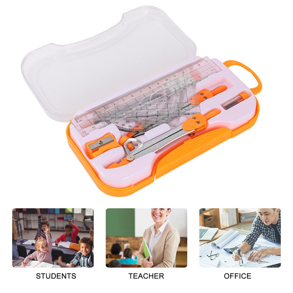 jojofuny Metal Compass Geometry Drawing Kit 10pcs Set with Drawing Rulers for Students Exam Math Geometry Tools Random Color