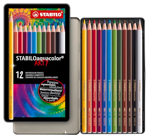 STABILO Aquarellable Coloring Pencil - STABILOaquacolor - Tin of 12 - Assorted Colors - size: 12 Count (Pack of 1)