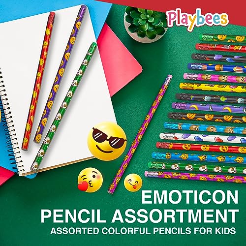Playbees Emoticon No 2 Pencils for Kids - 1440 Pack Bulk Kids Pencils #2 with Erasers - Assorted Smiley Birthday Party Favors, Classroom Prizes, Goody Bag Stuffers, Teacher's Educational Supplies - style: 1440 Pack
