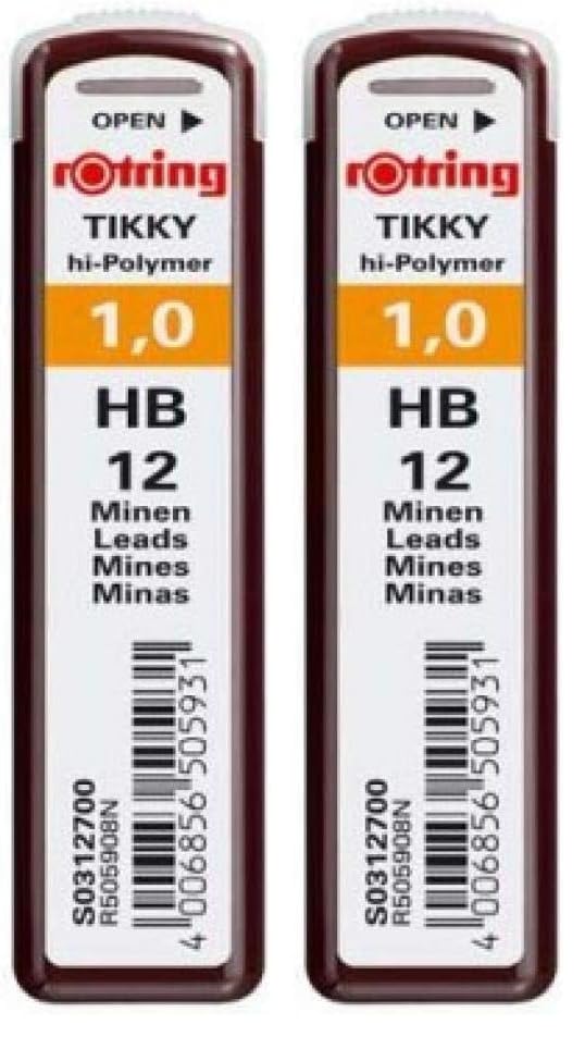 Rotring Replacement Leads for Tikky Mechanical Pencils, 1.0 mm, Hard Black (HB) (S0312700) (Pack of 2) - size: 1 Count (Pack of 2), style: Hi-Polymer HB