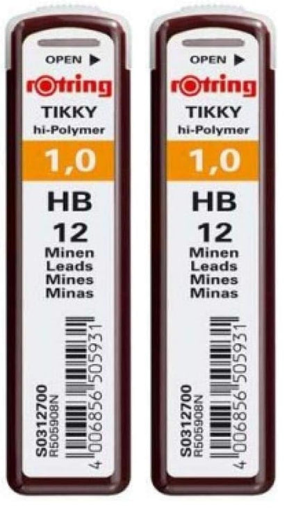 Rotring Replacement Leads for Tikky Mechanical Pencils, 1.0 mm, Hard Black (HB) (S0312700) (Pack of 2) - size: 1 Count (Pack of 2), style: Hi-Polymer HB