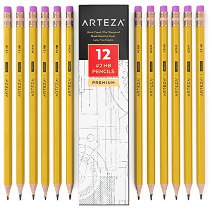ARTEZA HB Pencils #2, Pack of 48 Wood-Cased Graphite Pre-Sharpened Pencils in Bulk, Office and School Supplies for Exams, Classrooms, Students